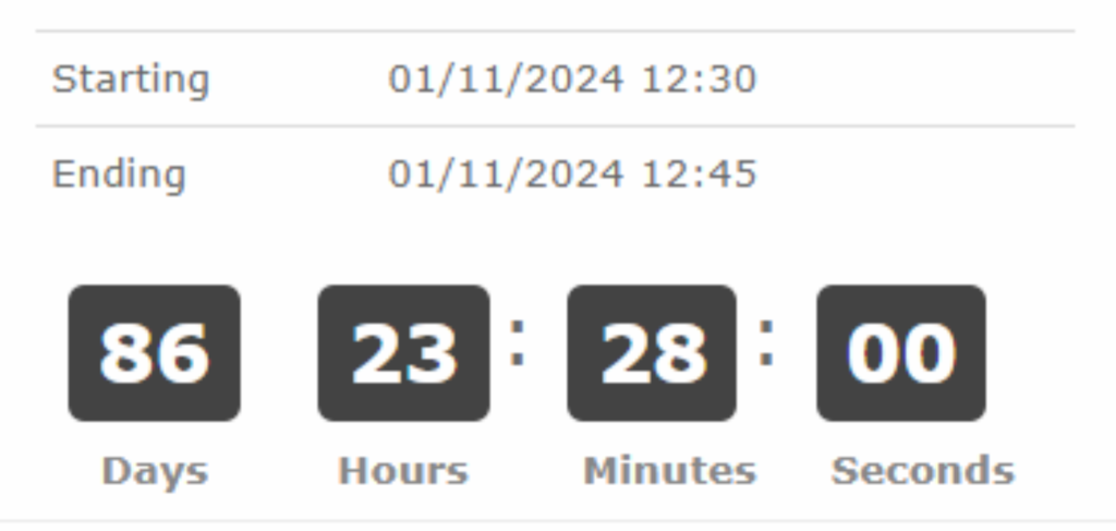 Countdown timer to start of course