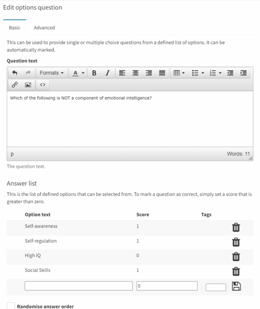Question Edit Screen 2