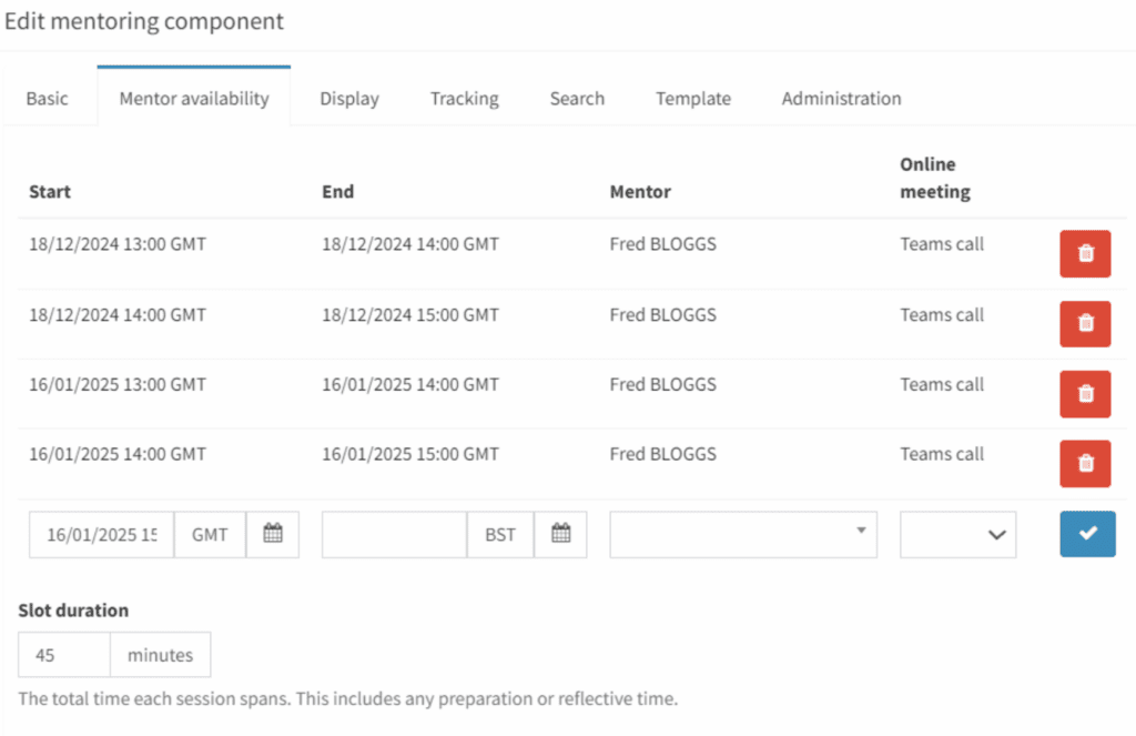 Edit Mentoring Component