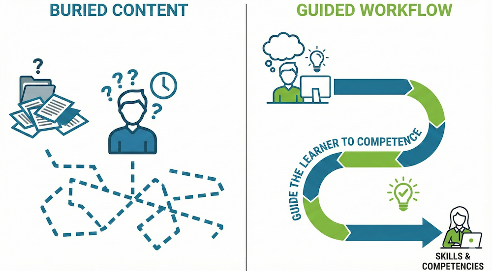 illustration of buried workplace knowledge vs findable learning