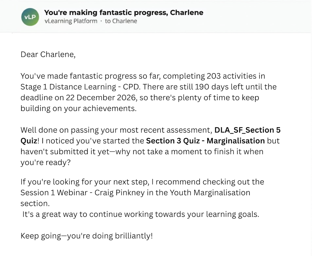 automated learning progress email