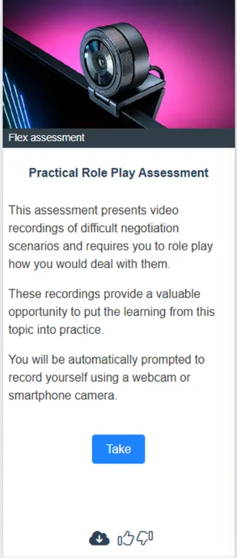 Practical Role-Play webcam recording activity card