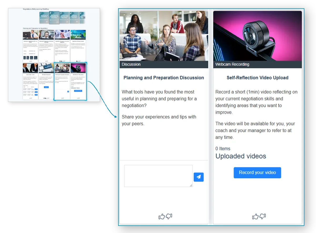 Planning and Preparation Discussion and Self-Reflection Video Upload activity cards magnified from Subject 2
