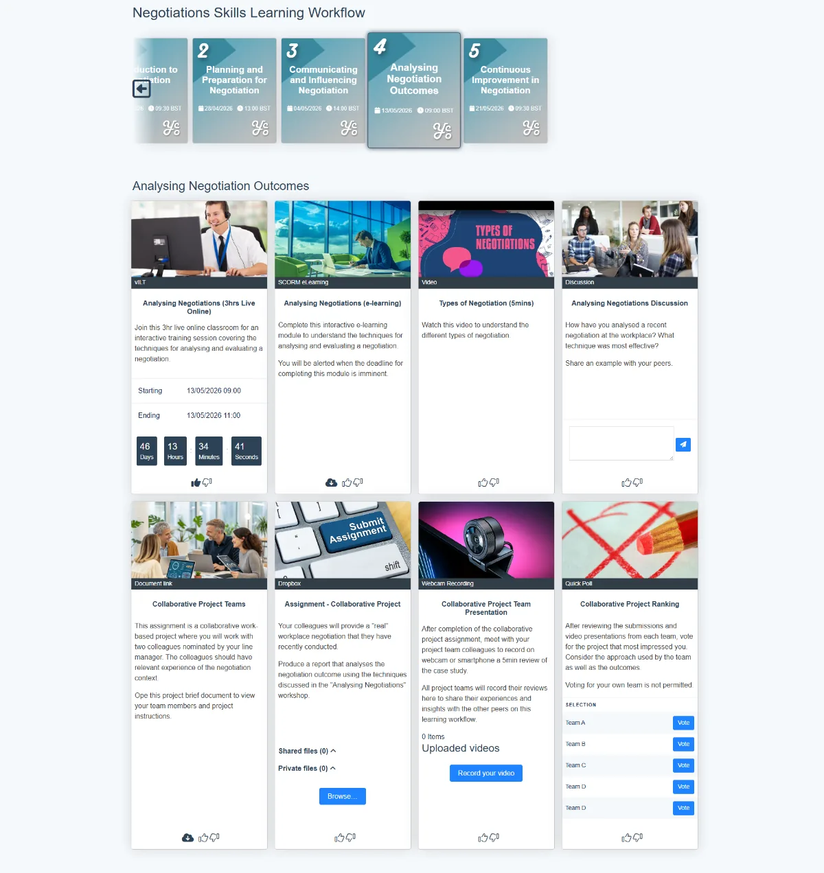 The complete Subject 4 screen: formal training tiles above the collaborative project tiles